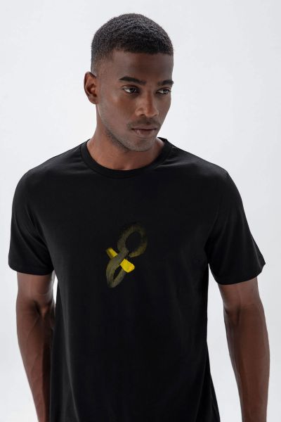 Black Soft Fabric Alef Design Short Sleeve Tee