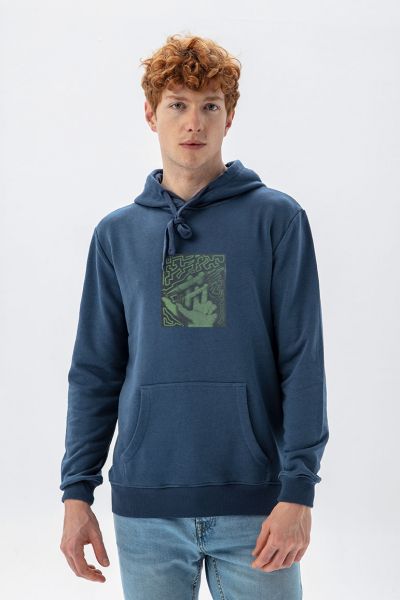 Navy Premium Cotton Injection Design Pullover Hoodie