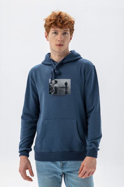 Navy Premium Cotton Man wtih Coat Design Pullover Hoodie