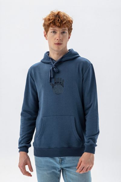 Navy Premium Cotton Hamsa Design Pullover Hoodie