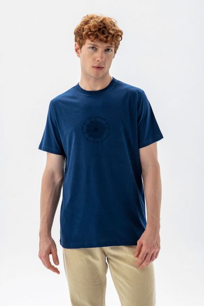 Navy Soft Fabric Sufism Design Short Sleeve Tee