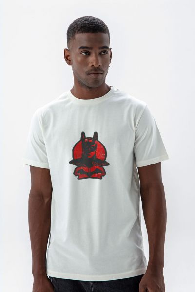 Off White Soft Fabric Batman Design Short Sleeve Tee