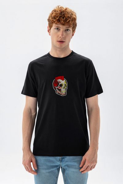 Black Soft Fabric Skull Design Short Sleeve Tee