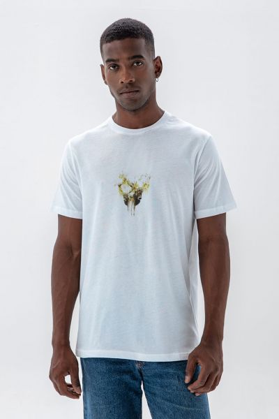 White Soft Fabric Moose Design Short Sleeve Tee