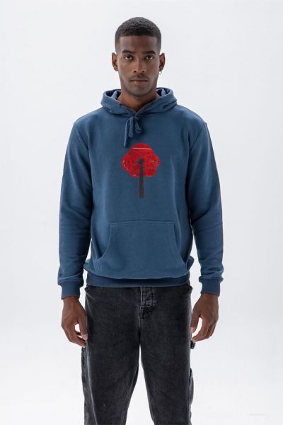 Navy Premium Cotton Hand Design Pullover Hoodie