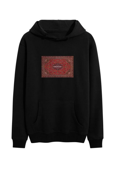 Black Premium Cotton Personology Rug Design Pullover Hoodie