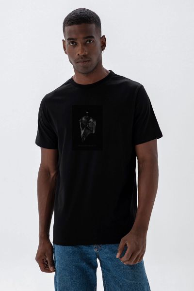 Black Soft Fabric Leather Mask Design Short Sleeve Tee