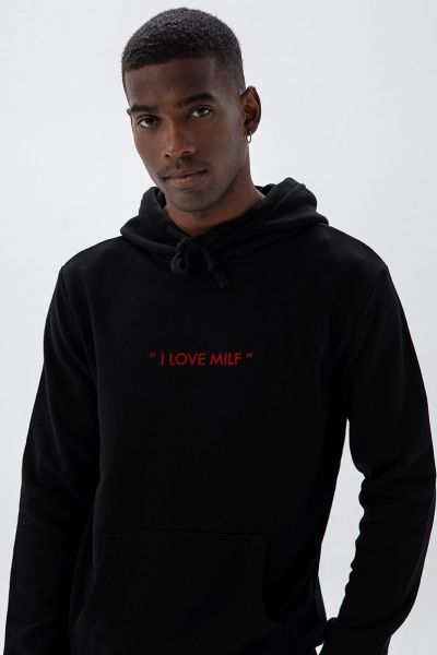 Black Premium Cotton I Love Milf Design Pullover Hoodie