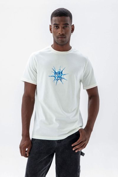 White Soft Fabric Sea- Urchin Design Short Sleeve Tee