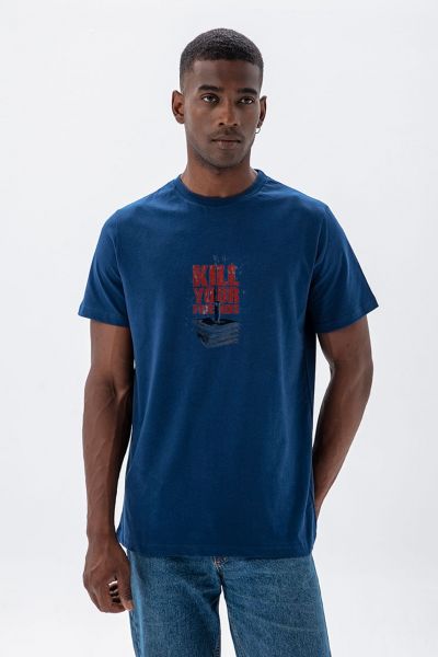 Navy Soft Fabric Kill Your Friends Design Short Sleeve Tee