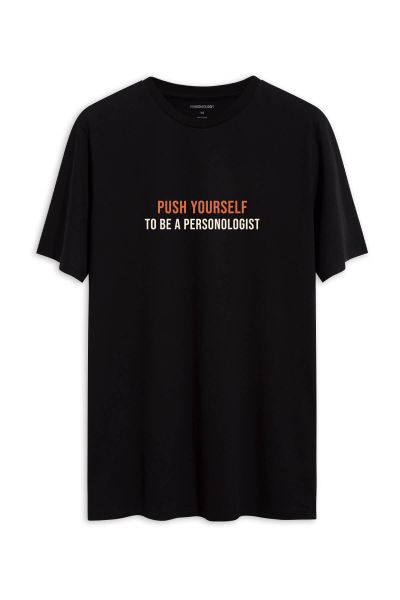 Black Soft Fabric Push Yourself Design Short Sleeve Tee