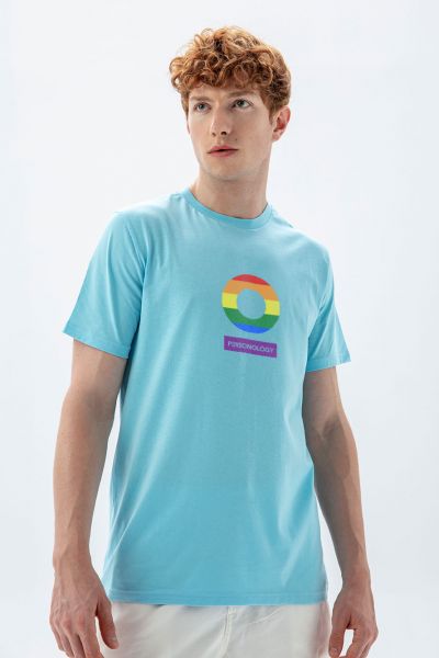 Blue Soft Fabric Happy Pride Design Short Sleeve Tee