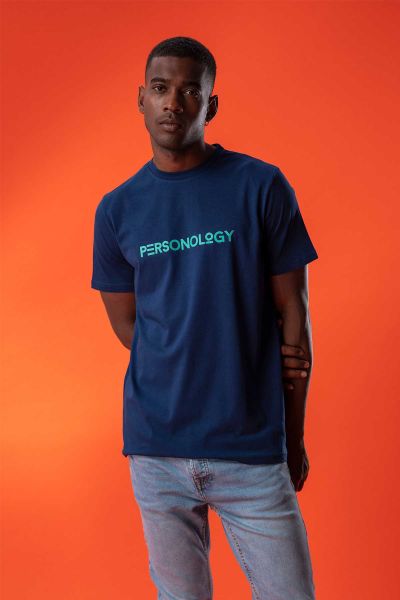 Navy Soft Fabric Personology Design Short Sleeve Tee