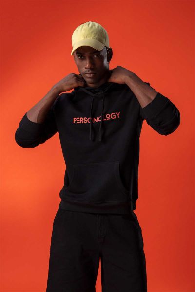 Black Premium Cotton Personology Design Pullover Hoodie