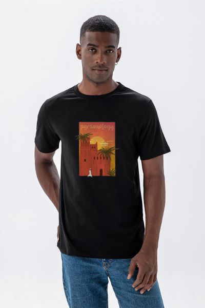 Black Soft Fabric Morocco Design Short Sleeve Tee