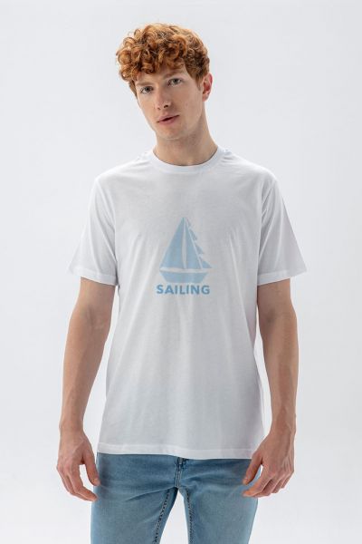 White Soft Fabric Sailing Design Short Sleeve Tee