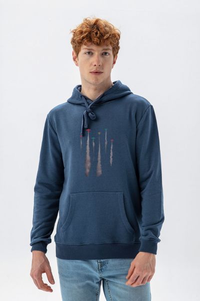 Navy Premium Cotton Flying Low Design Pullover Hoodie