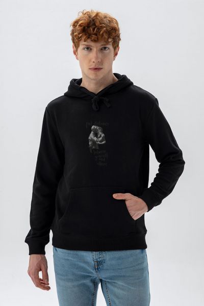 Black Premium Cotton Put Distance Design Pullover Hoodie