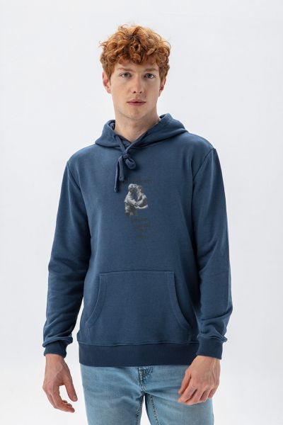 Navy Premium Cotton Put Distance Design Pullover Hoodie