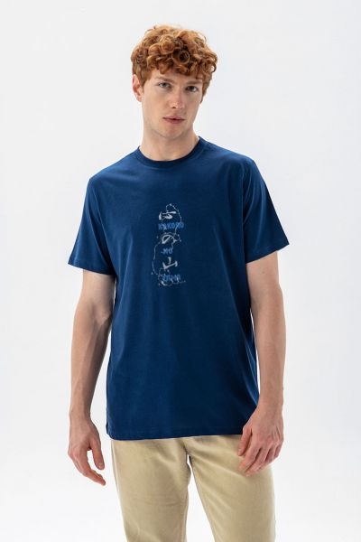 Navy Soft Fabric Kokoro No Yama Design Short Sleeve Tee