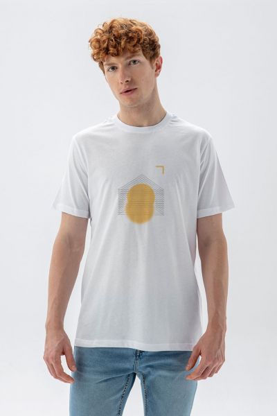 White Soft Fabric Search Sun Design Short Sleeve Tee