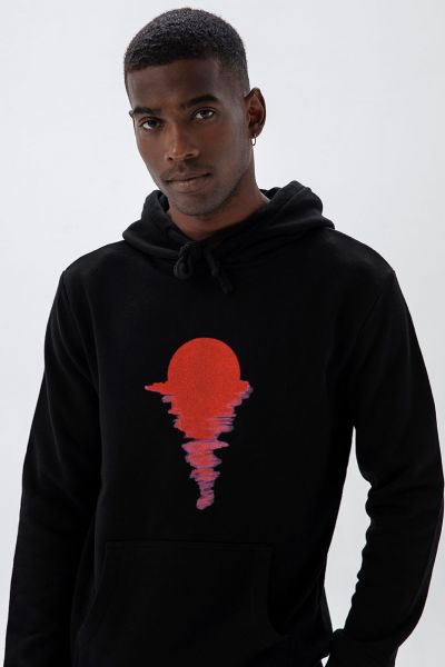 Black Premium Cotton Sunset Design Pullover Hoodie