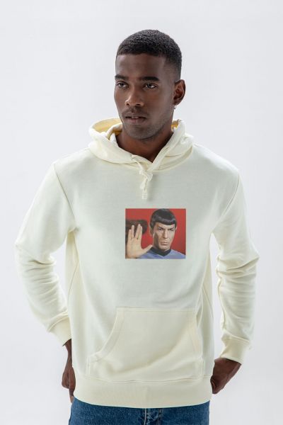 Ecru Premium Cotton Mr. Spock Design Pullover Hoodie