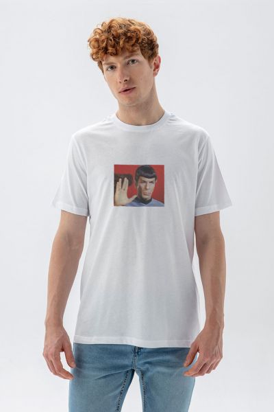 White Soft Fabric Mr. Spock Design Short Sleeve Tee