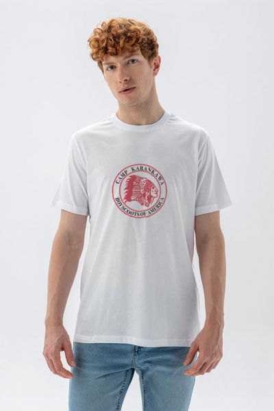 White Soft Fabric Camp Karankawa , Boyscoots of America Design Short Sleeve Tee