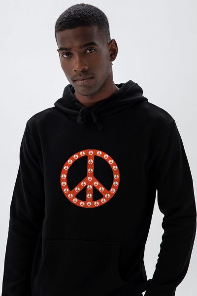 Black Premium Cotton Peace Tee Design Pullover Hoodie