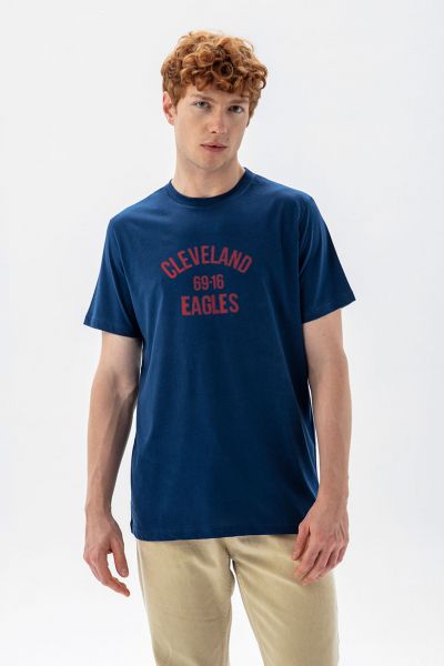 Navy Soft Fabric cleveland 69-16 eagles Design Short Sleeve Tee