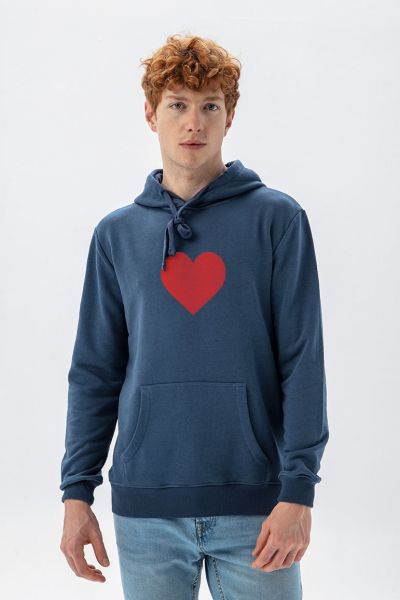 Navy Premium Cotton Make Love Design Pullover Hoodie