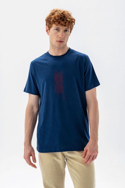 Navy Soft Fabric Bribed Design Short Sleeve Tee