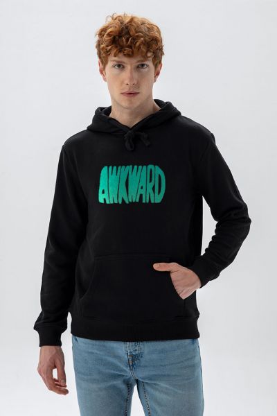 Black Premium Cotton Awkward Design Pullover Hoodie