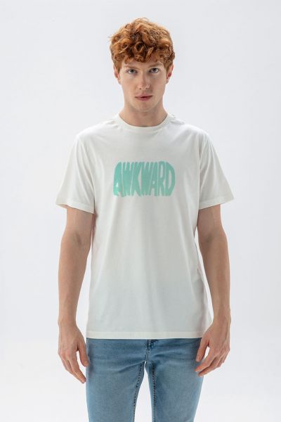 Off White Soft Fabric Awkward Design Short Sleeve Tee