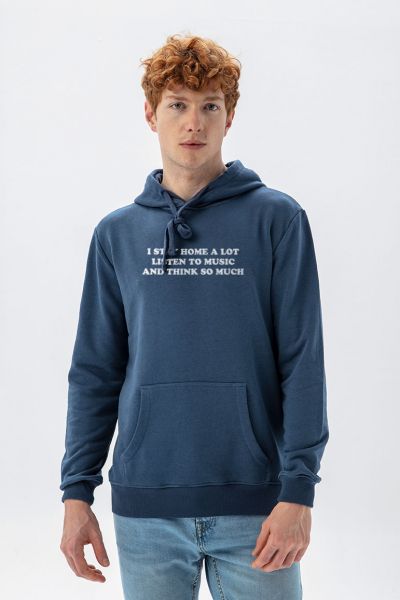 Navy Premium Cotton i stay home a lot listen to music and think so much Design Pullover Hoodie