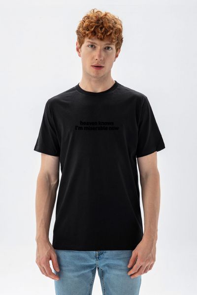 Black Soft Fabric heaven knows I'm misarable now Design Short Sleeve Tee