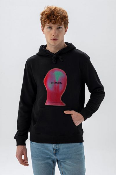 Black Premium Cotton Eventually Design Pullover Hoodie