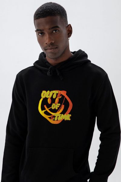 Black Premium Cotton Out of Time Design Pullover Hoodie