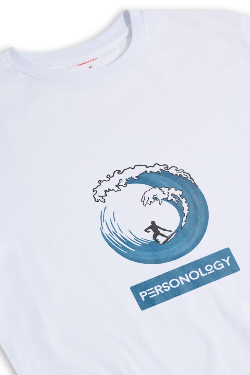 White Soft Fabric Surfing Design Short Sleeve Tee
