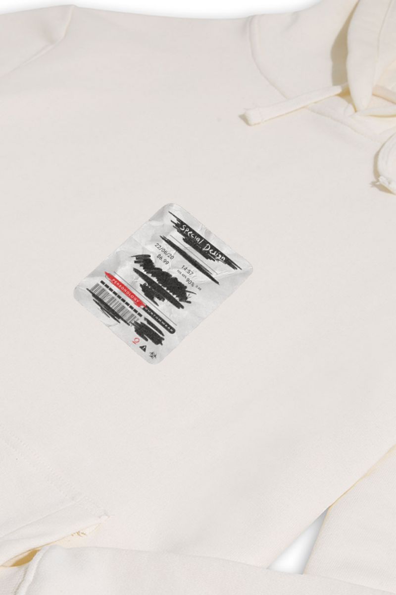 Ecru Premium Cotton Ticket Design Pullover Hoodie