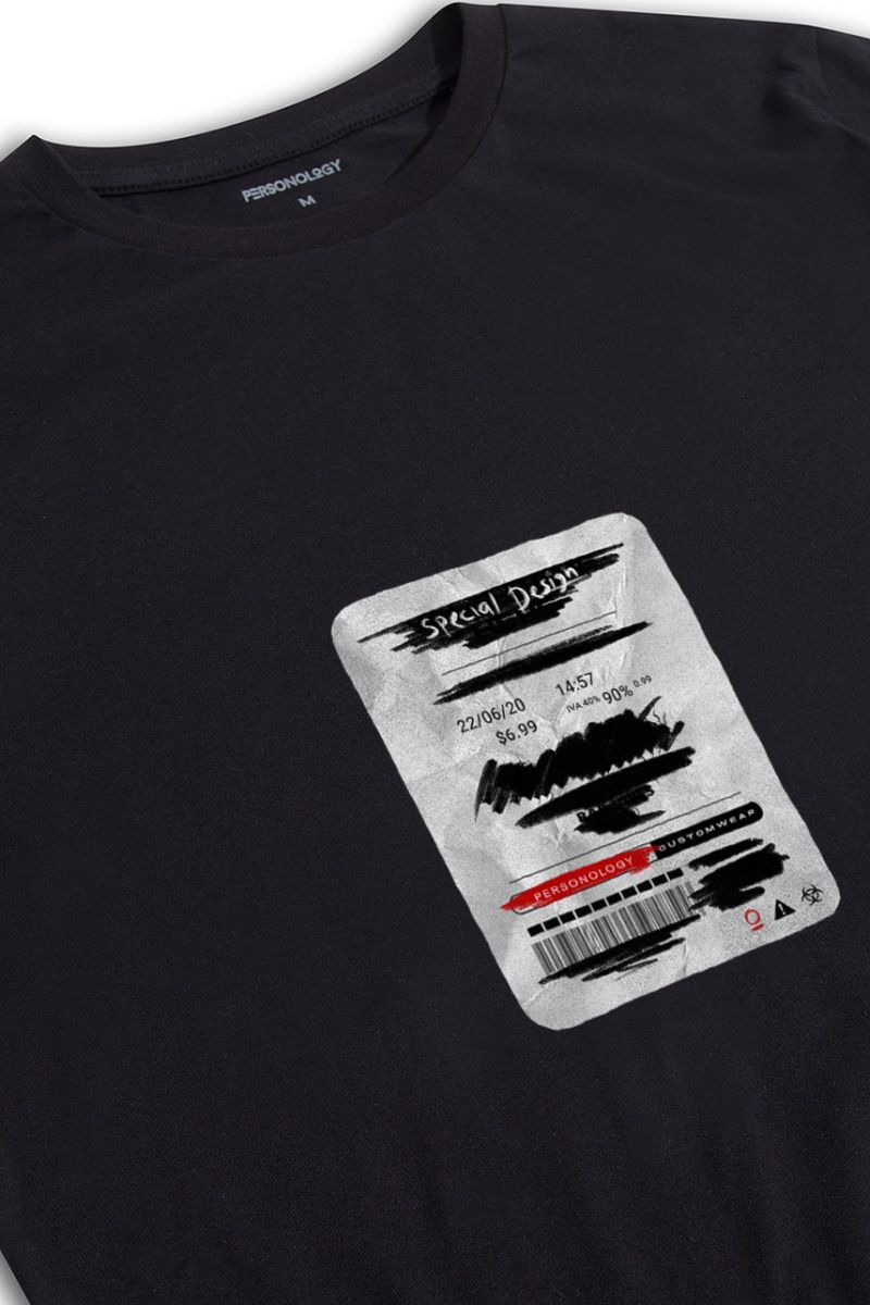 Black Soft Fabric Ticket Design Short Sleeve Tee