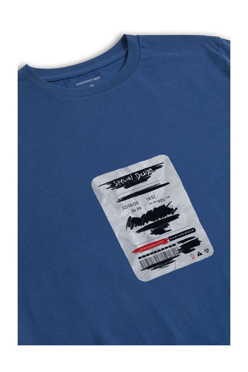 Navy Soft Fabric Ticket Design Short Sleeve Tee