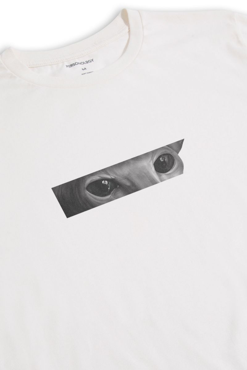 Off White Soft Fabric Cat Design Short Sleeve Tee
