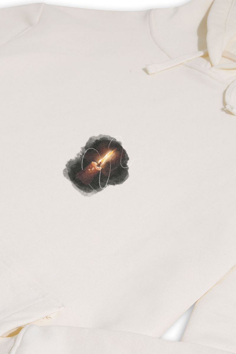 Ecru Premium Cotton candle Design Pullover Hoodie