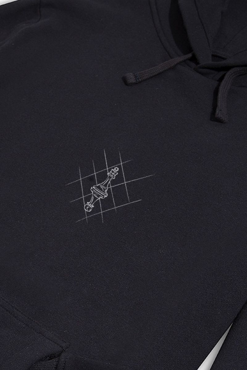 Black Premium Cotton Chess Design Pullover Hoodie