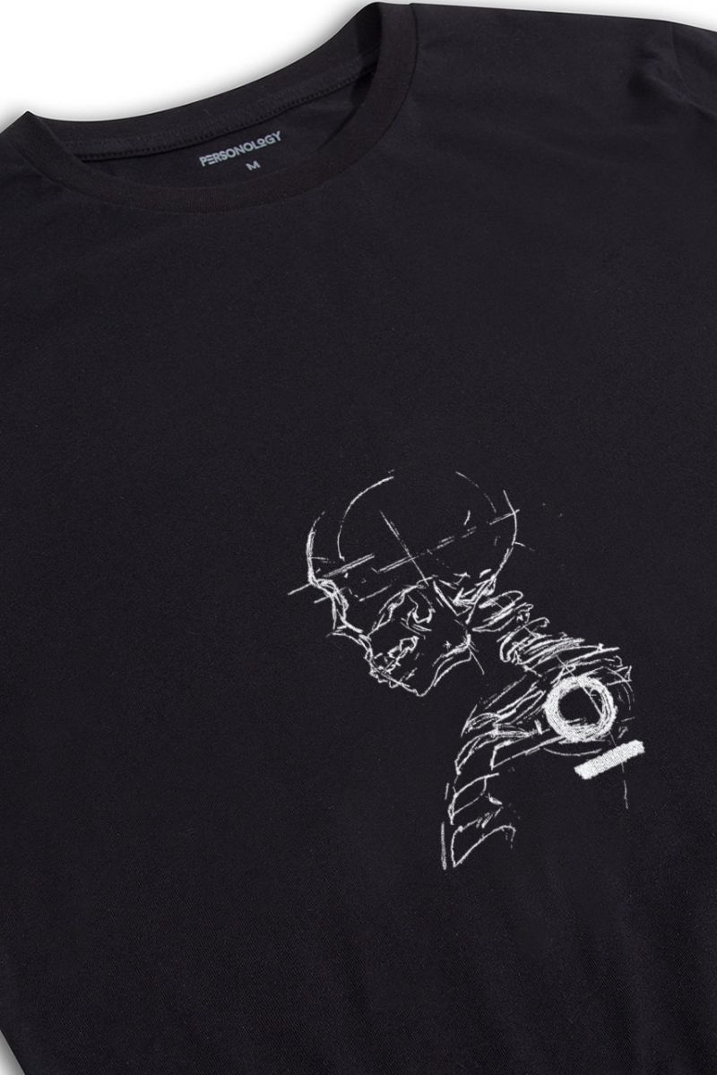Black Soft Fabric skeleton Design Short Sleeve Tee