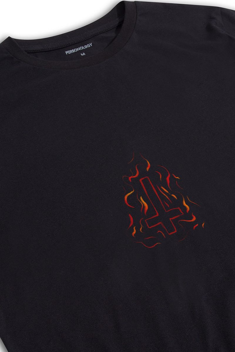 Black Soft Fabric Mini Hell Design Short Sleeve Tee