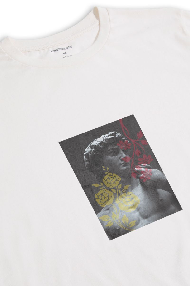 Off White Soft Fabric David Design Short Sleeve Tee