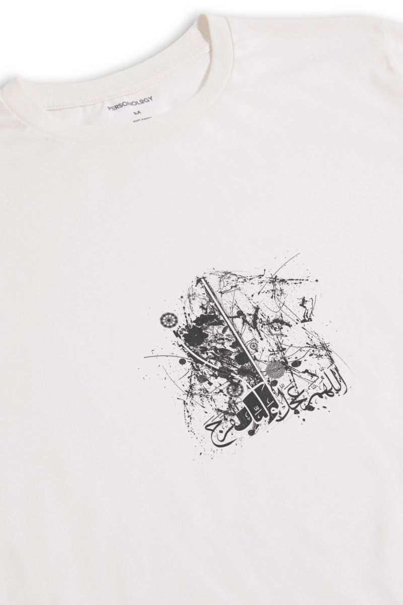 Off White Soft Fabric Sufism Design Short Sleeve Tee